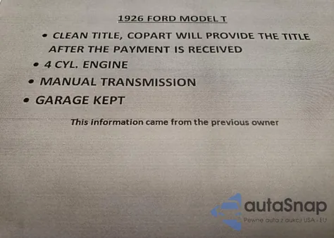 1926 Ford Model T from USA, damaged, VIN 12418191